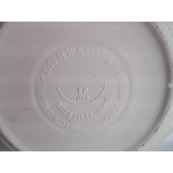 *ROSEVILLE POTTERY Friendship Pie Plate Dish Ivory Blue Thumbprint Ohio USA Made - Picture 10 of 13